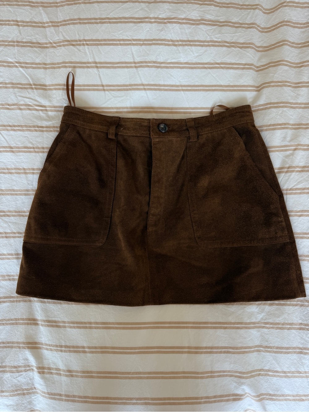 Brown Suede Mini Skirt with Front Pockets - Picture 1 of 4